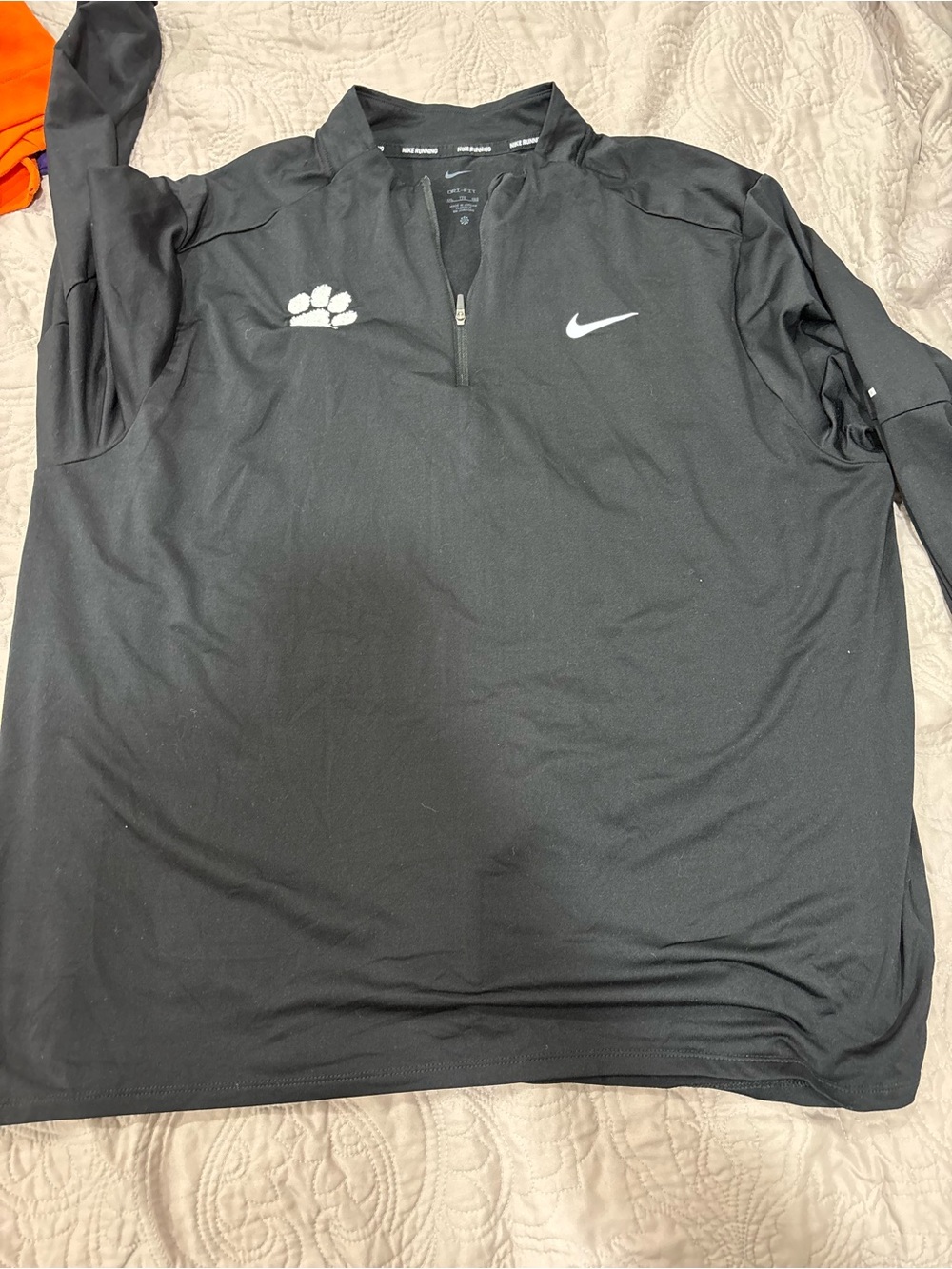 Clemson Nike Black 1/4 Zip Pullover with White Swoosh and Paw
